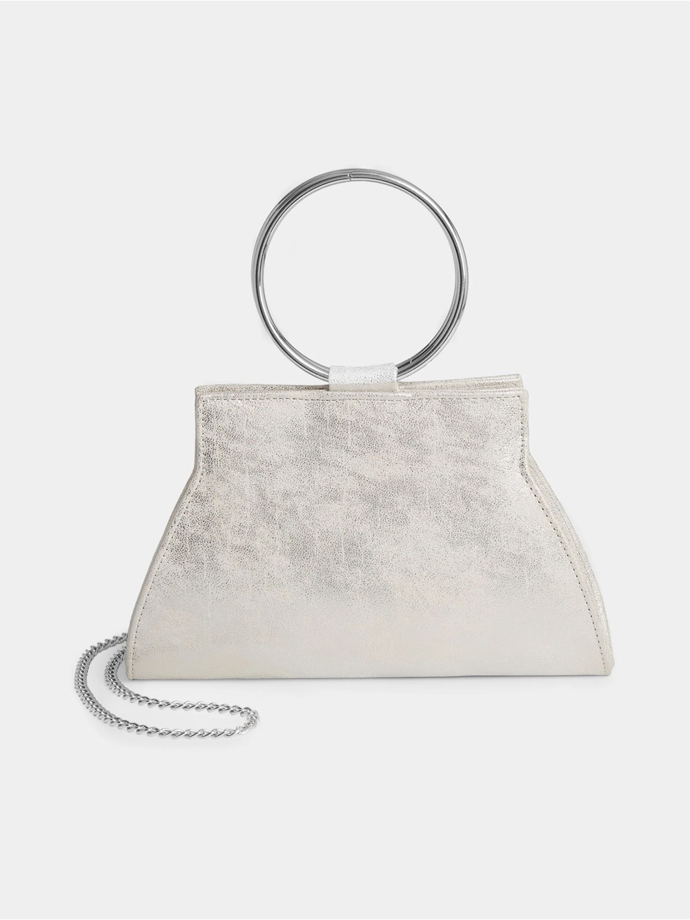 Silver Metallic Ring-Handle Evening Bag